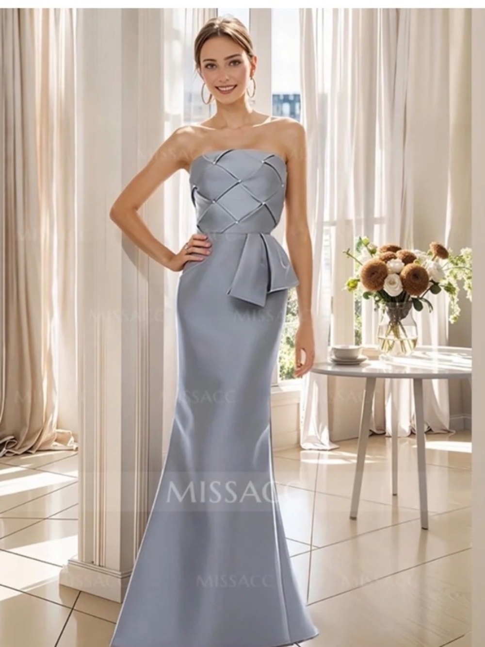 Beautiful satin , strapless dress with sequins